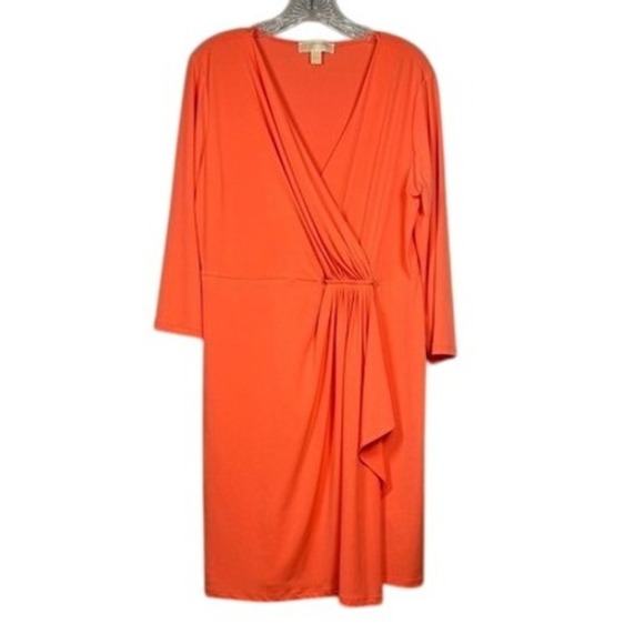 Michael Kors MK Faux Wrap Dress- Orange Size Large - Picture 1 of 11